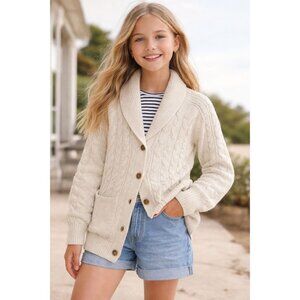 J CREW Crewcuts Cardigan Girls L12-14  Ivory NEW Shawl Collar Preppy Nautical